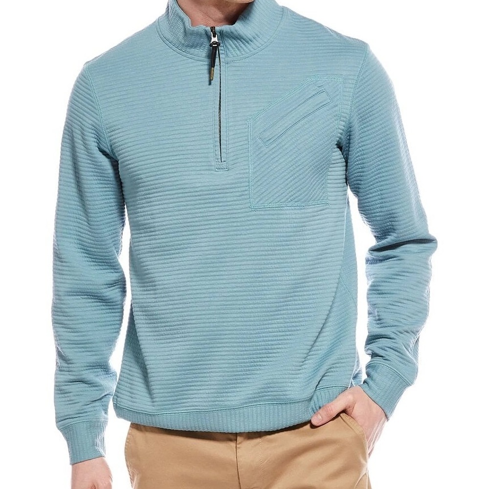 Billy Reid Light Blue Textured Zip-Up Sweater